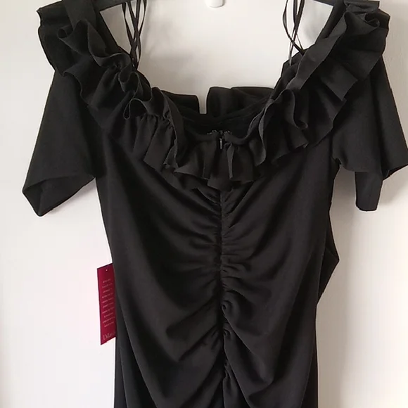Xscape Elegant Black Midi Dress NWT Size 18W Off-Shoulder - Picture 6 of 11